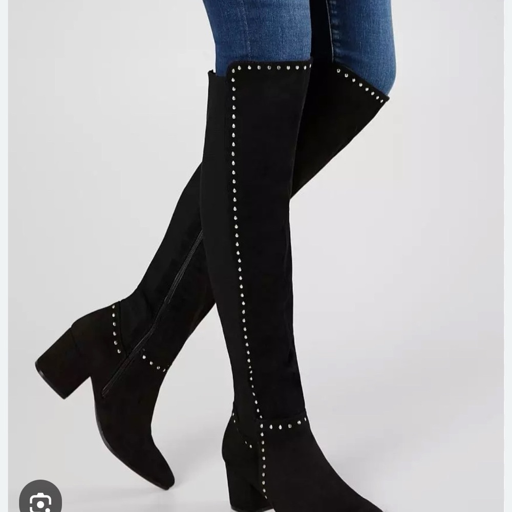 Seven Dials Black Over the Knee Studded Boots